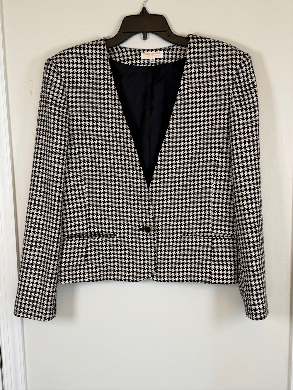 90s Silk/Wool Vintage USA Made Brooks Brothers Houndstooth Blazer Jacket Size 10